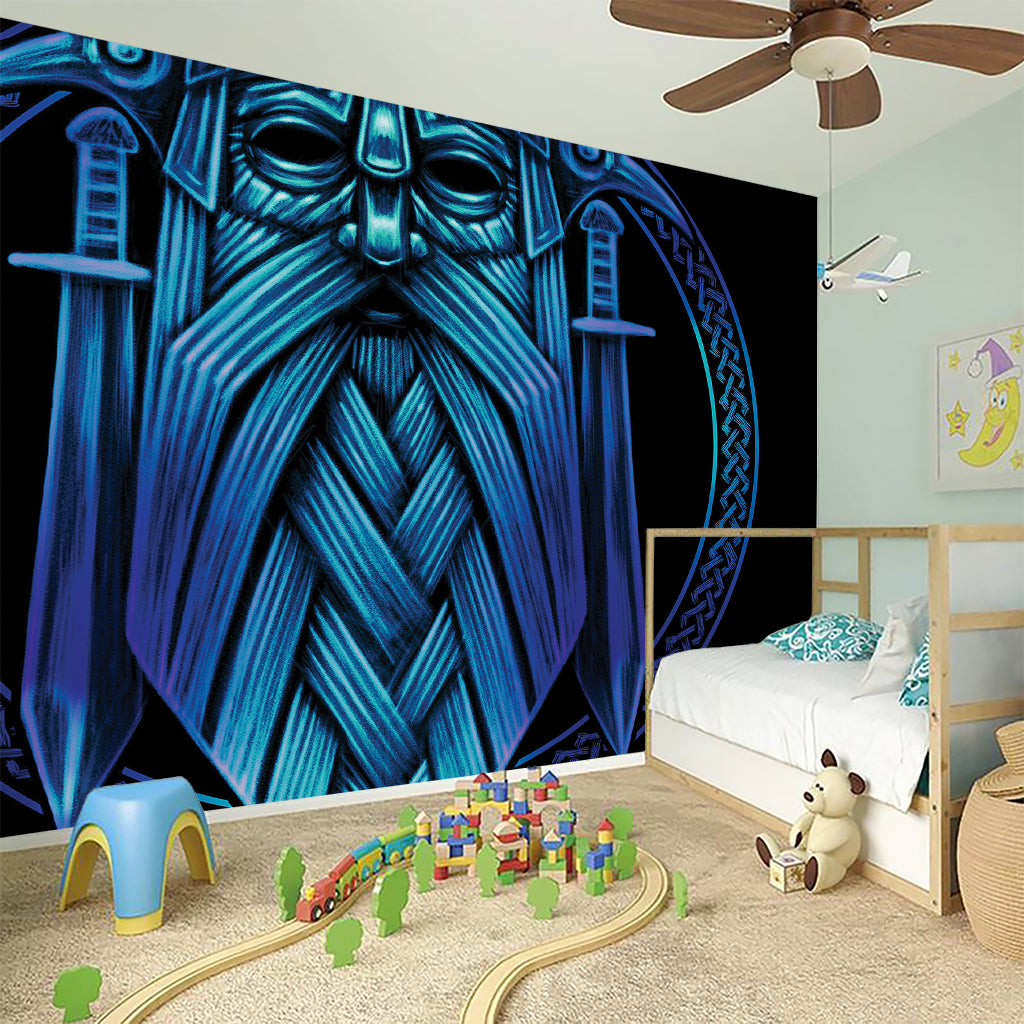 Blue Viking Norse God Odin Print Wall Sticker