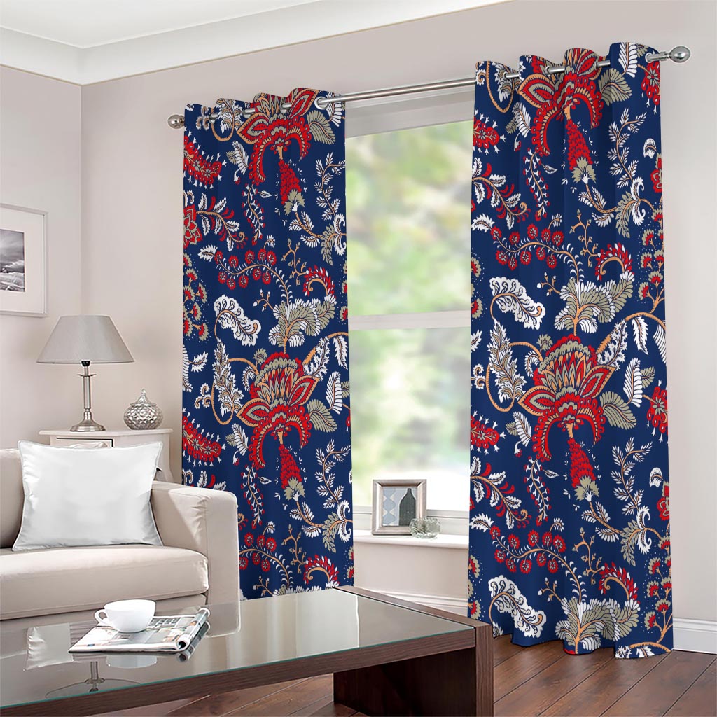 Blue Vintage Bohemian Floral Print Extra Wide Grommet Curtains