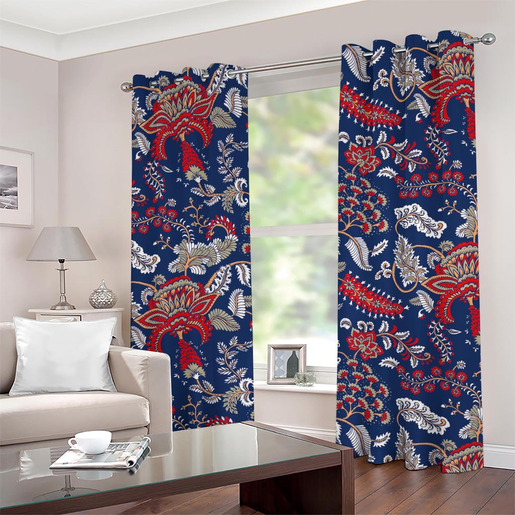 Blue Vintage Bohemian Floral Print Grommet Curtains