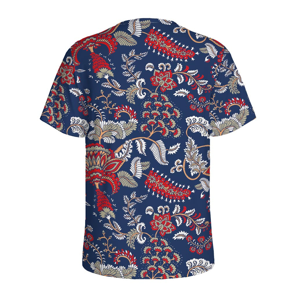 Blue Vintage Bohemian Floral Print Men's Sports T-Shirt