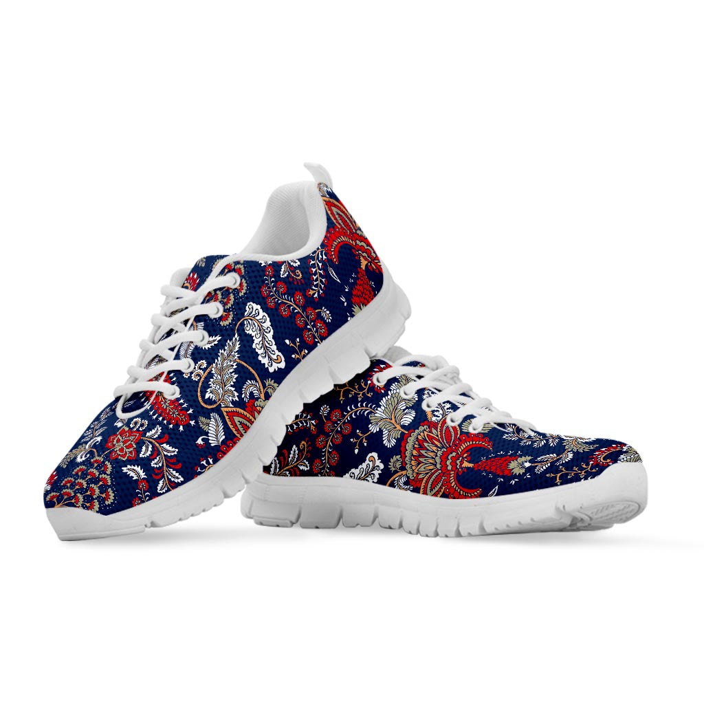 Blue Vintage Bohemian Floral Print White Running Shoes