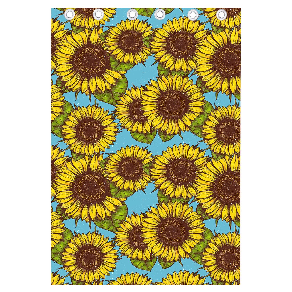 Blue Vintage Sunflower Pattern Print Curtain