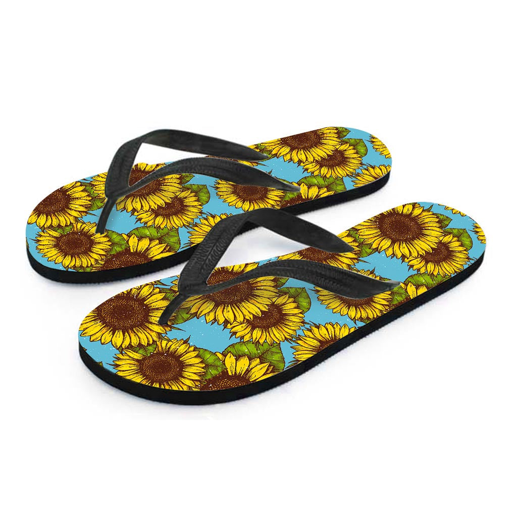 Blue Vintage Sunflower Pattern Print Flip Flops