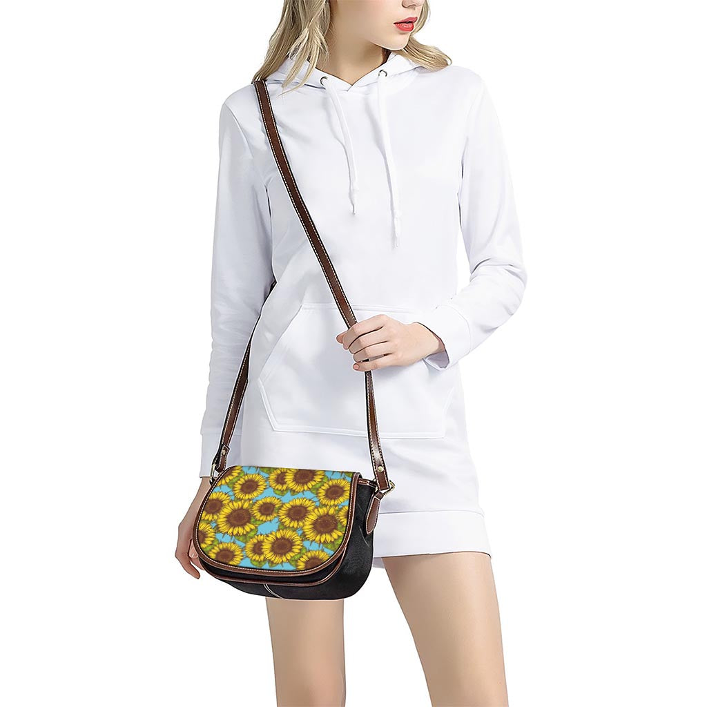Blue Vintage Sunflower Pattern Print Saddle Bag