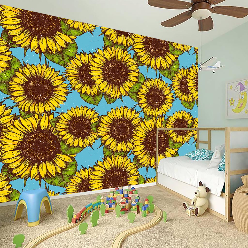 Blue Vintage Sunflower Pattern Print Wall Sticker