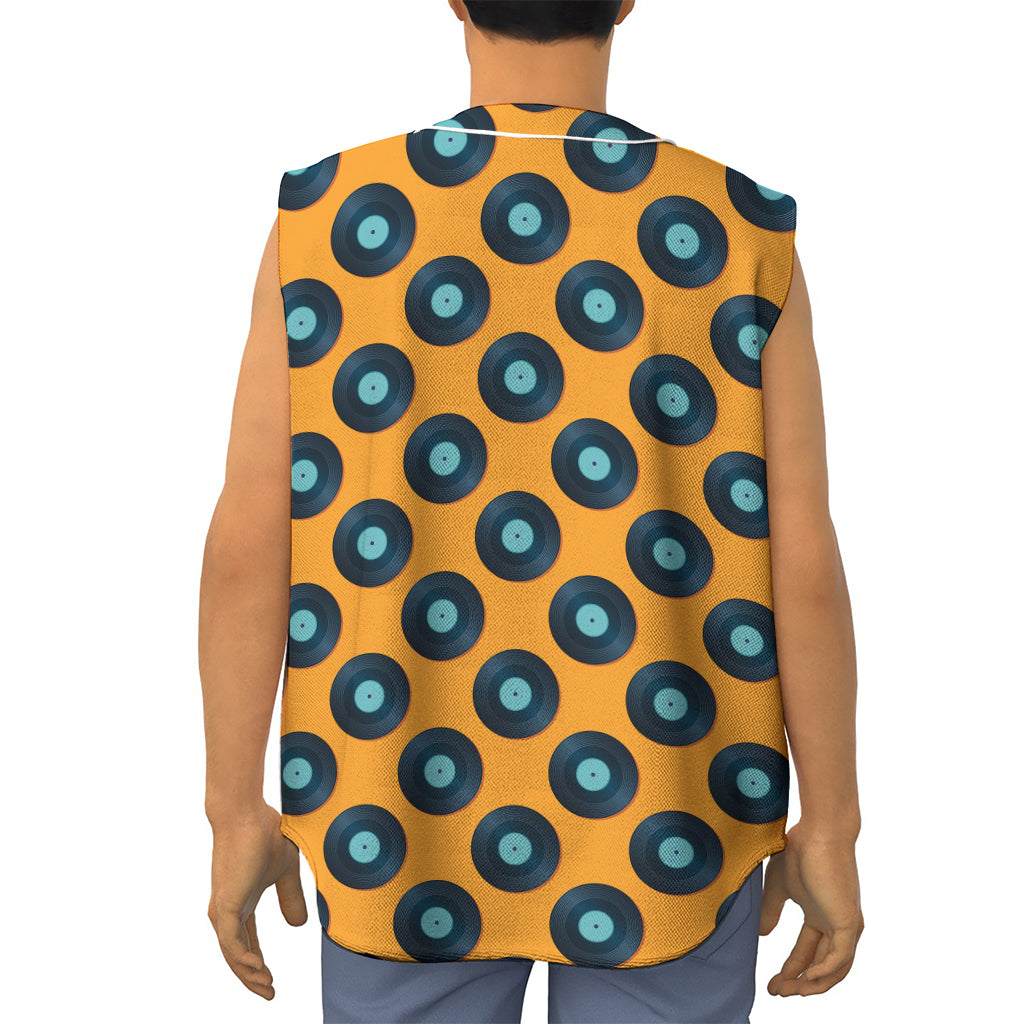 Blue Vinyl Record Pattern Print Sleeveless Baseball Jersey