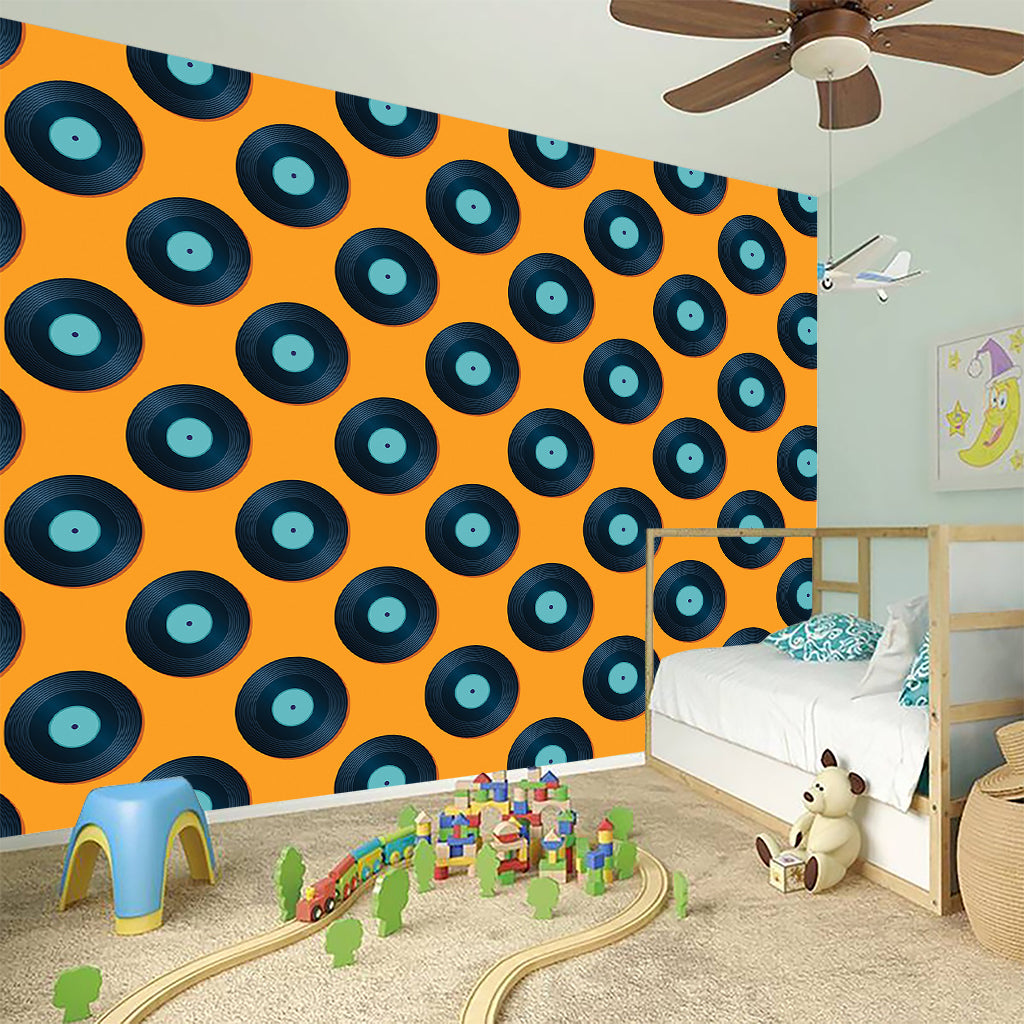 Blue Vinyl Record Pattern Print Wall Sticker