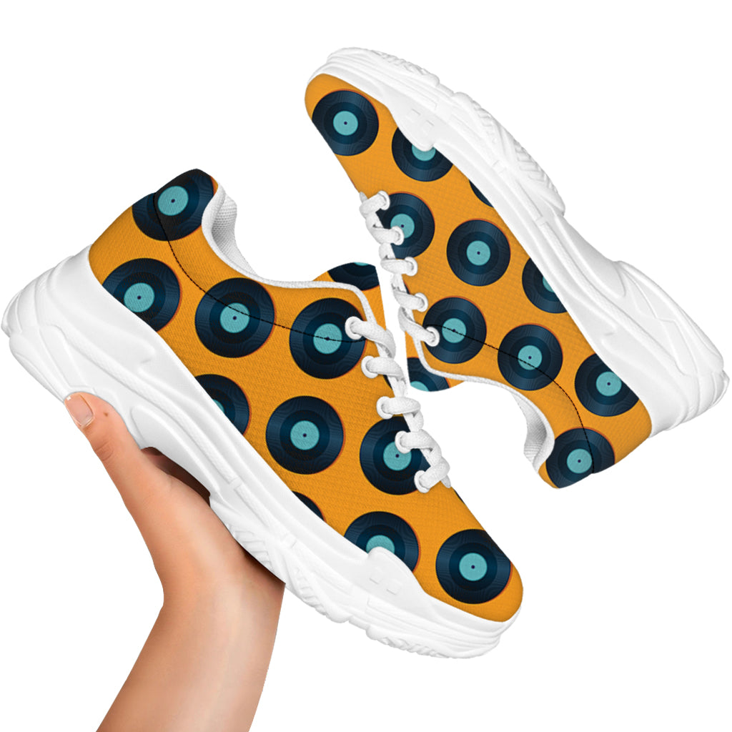 Blue Vinyl Record Pattern Print White Chunky Shoes