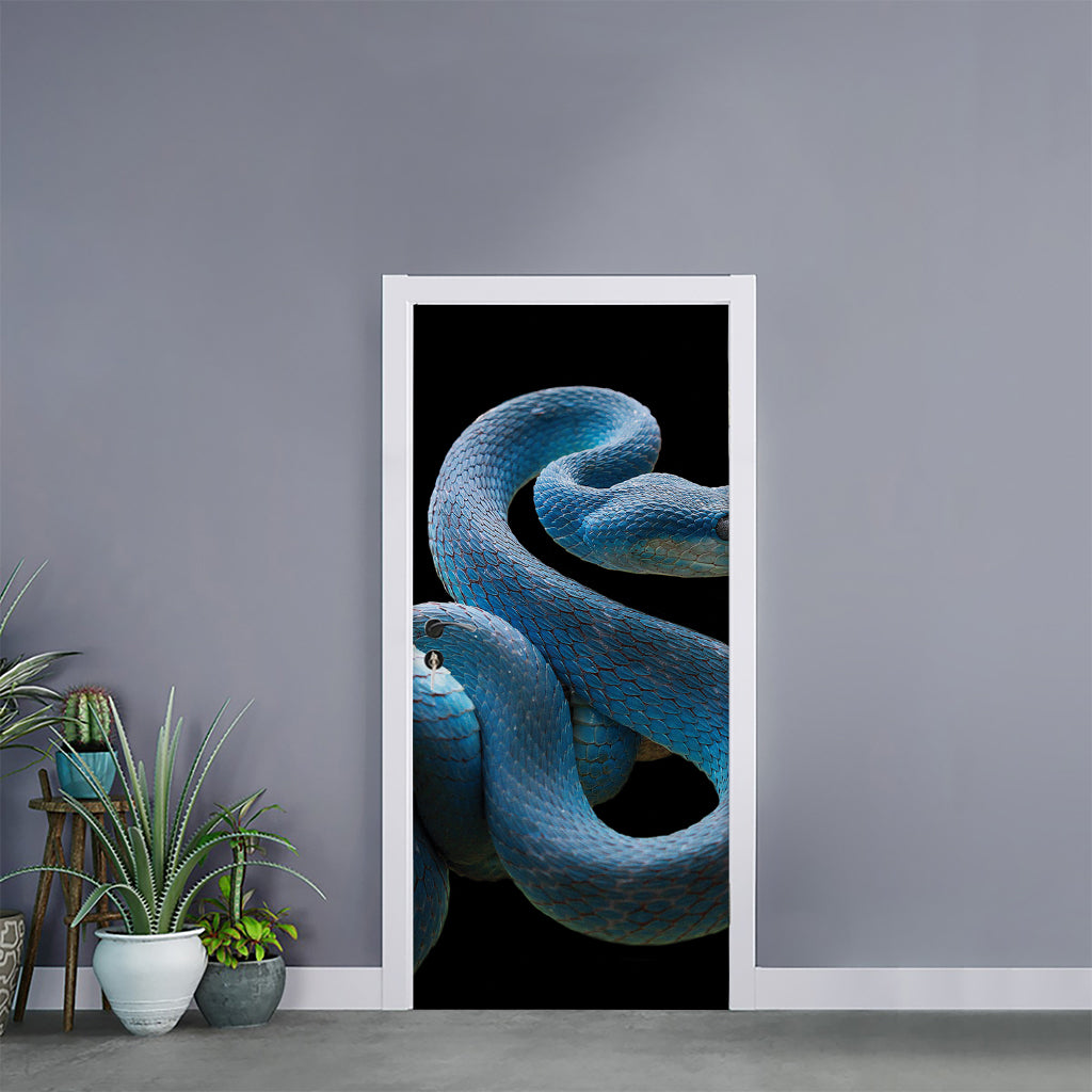 Blue Viper Snake Print Door Sticker