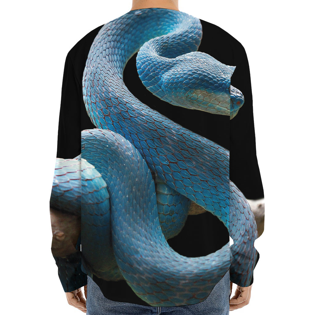 Blue Viper Snake Print Long Sleeve Baseball Jersey