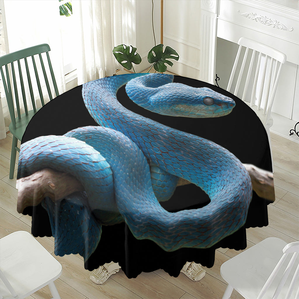 Blue Viper Snake Print Waterproof Round Tablecloth