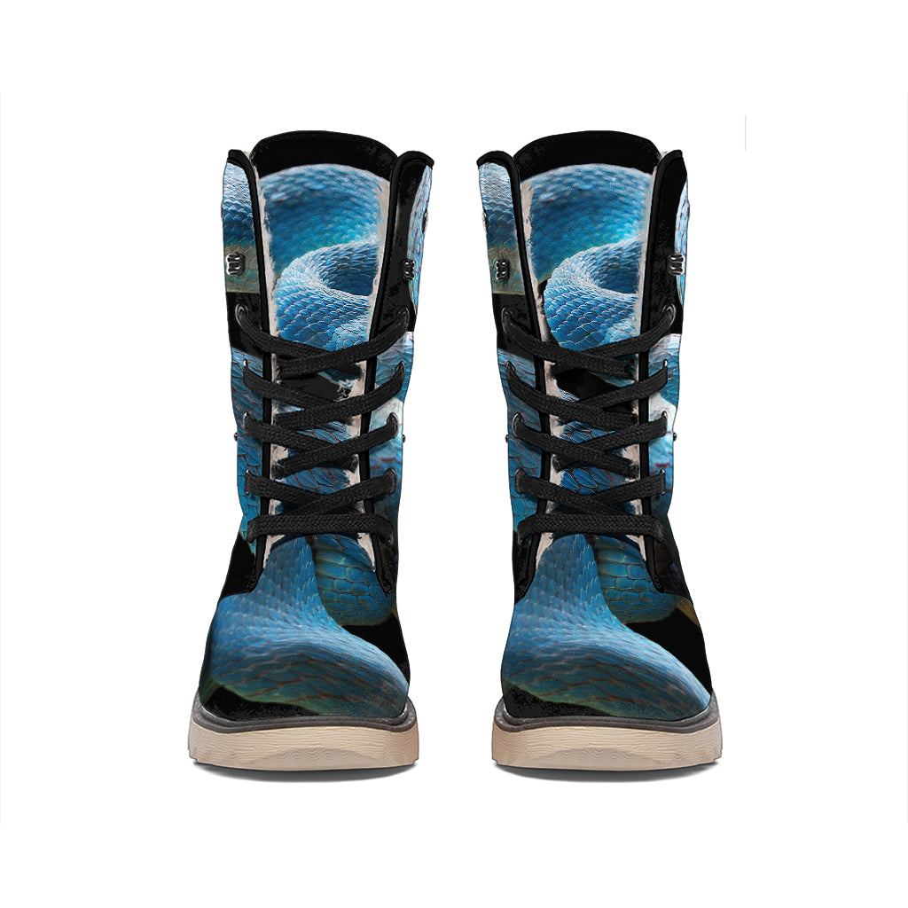 Blue Viper Snake Print Winter Boots