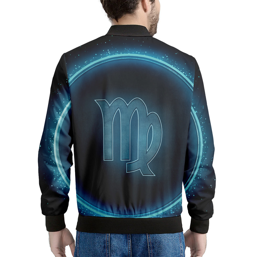 Blue Virgo Zodiac Sign Print Men's Bomber Jacket