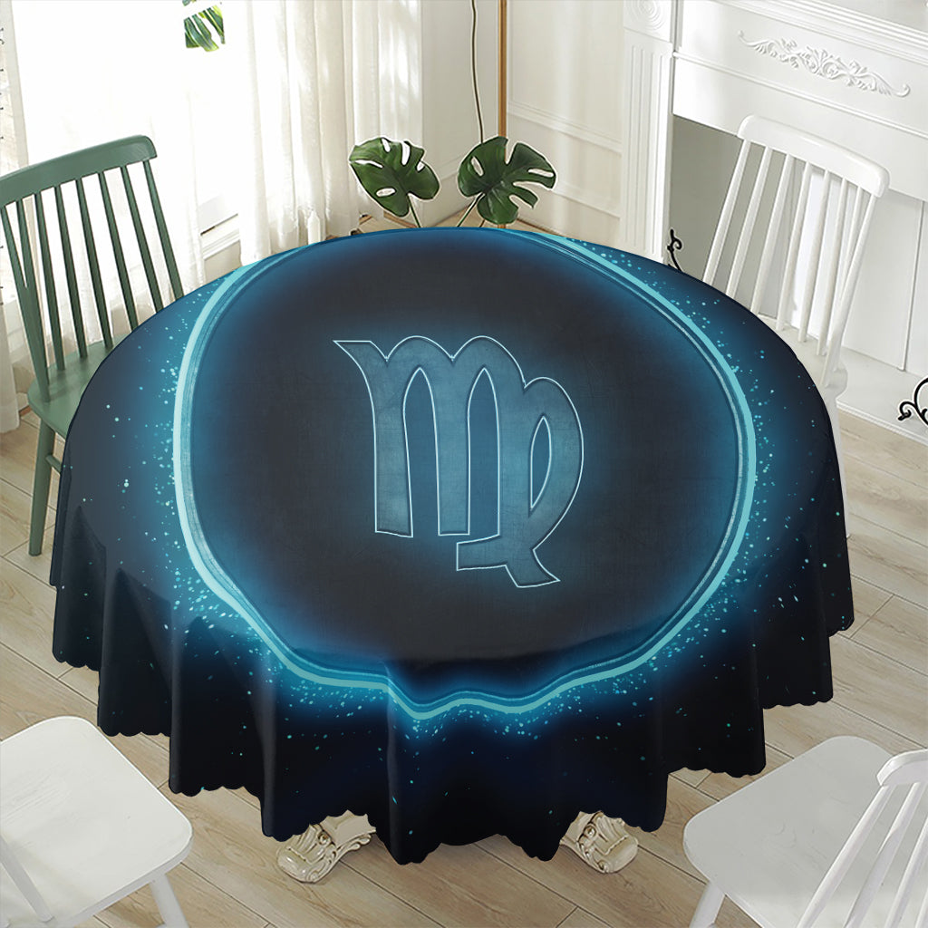 Blue Virgo Zodiac Sign Print Waterproof Round Tablecloth