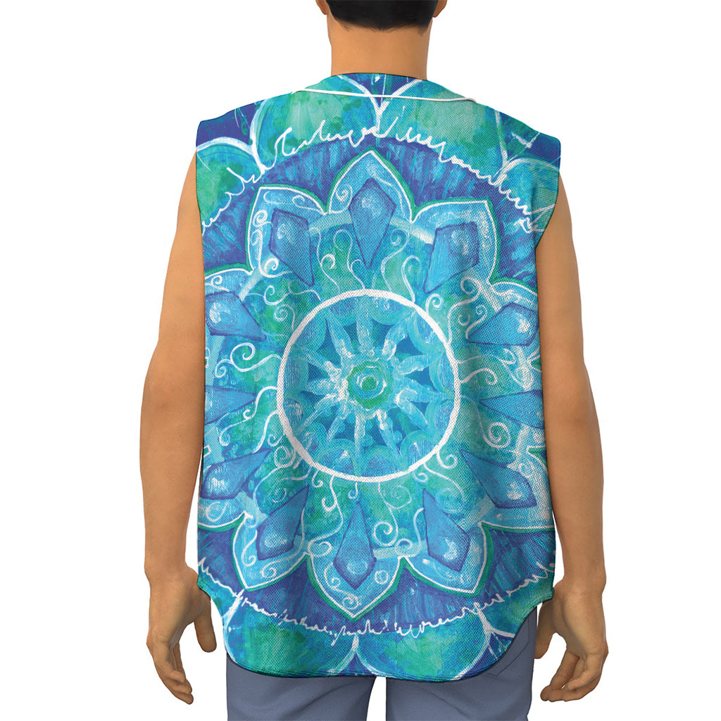 Blue Vishuddha Chakra Mandala Print Sleeveless Baseball Jersey