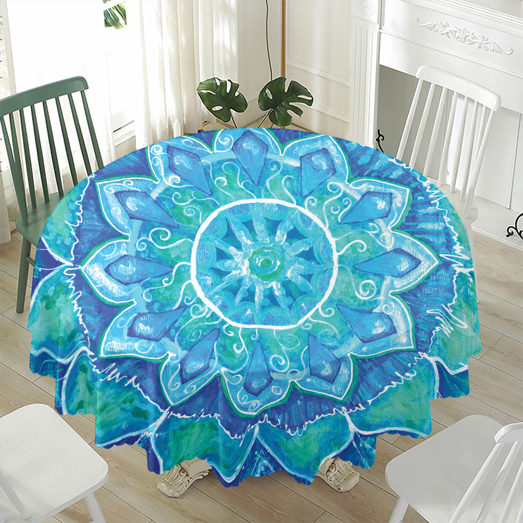 Blue Vishuddha Chakra Mandala Print Waterproof Round Tablecloth