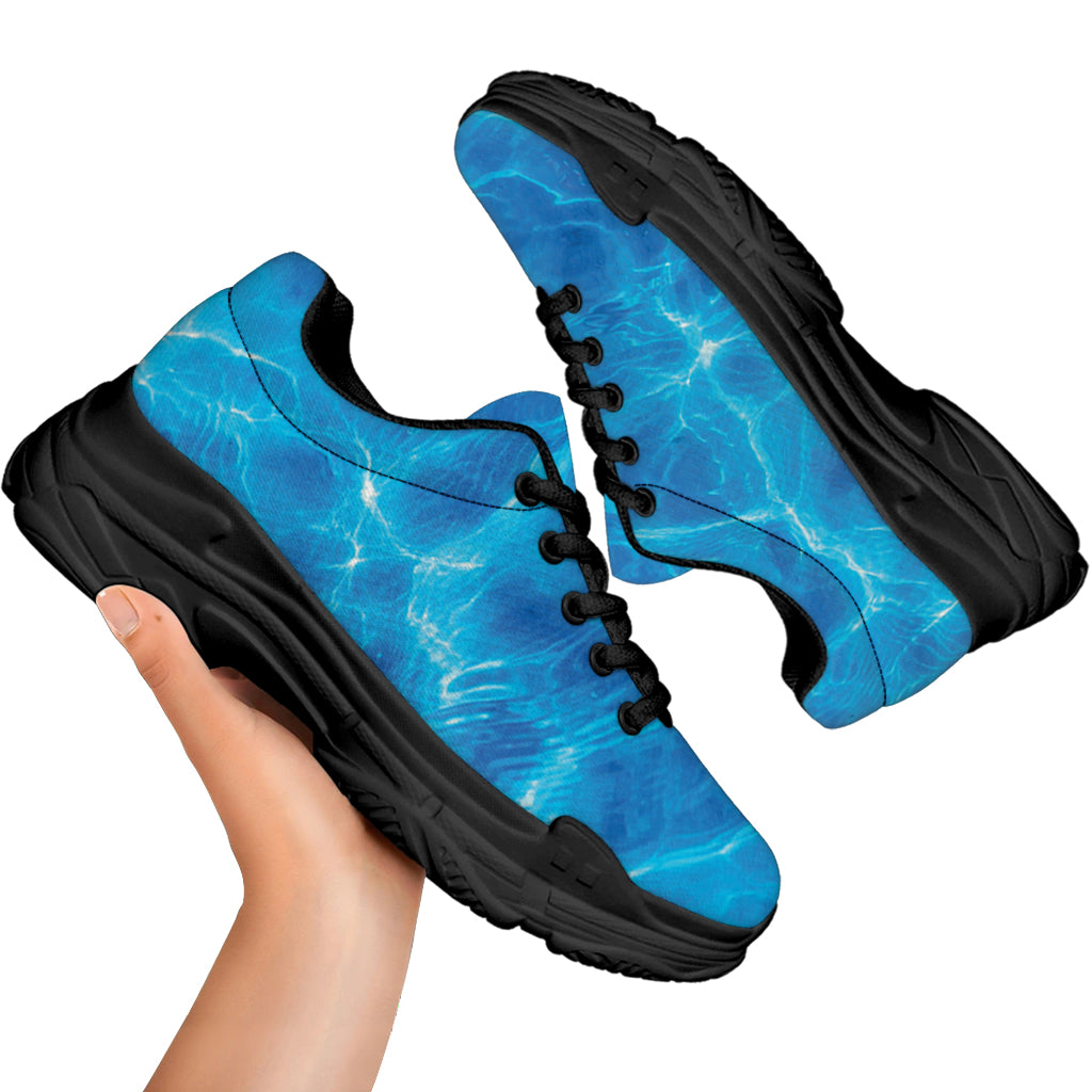 Blue Water Surface Print Black Chunky Shoes