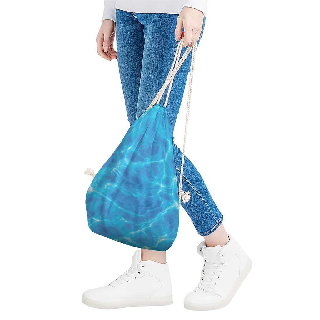Blue Water Surface Print Drawstring Bag