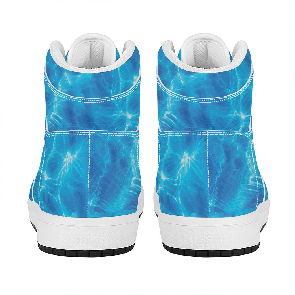 Blue Water Surface Print High Top Leather Sneakers