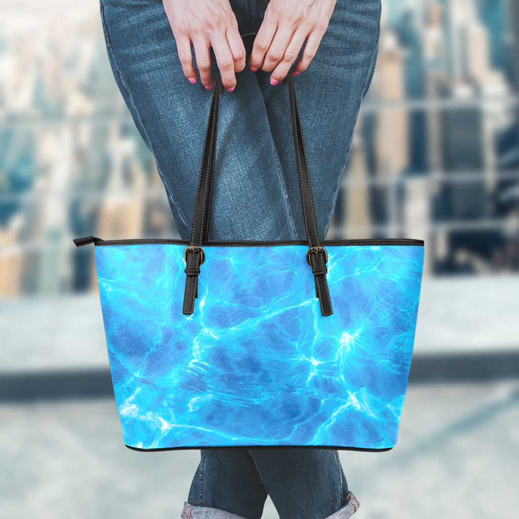 Blue Water Surface Print Leather Tote Bag