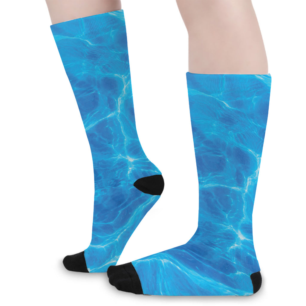 Blue Water Surface Print Long Socks