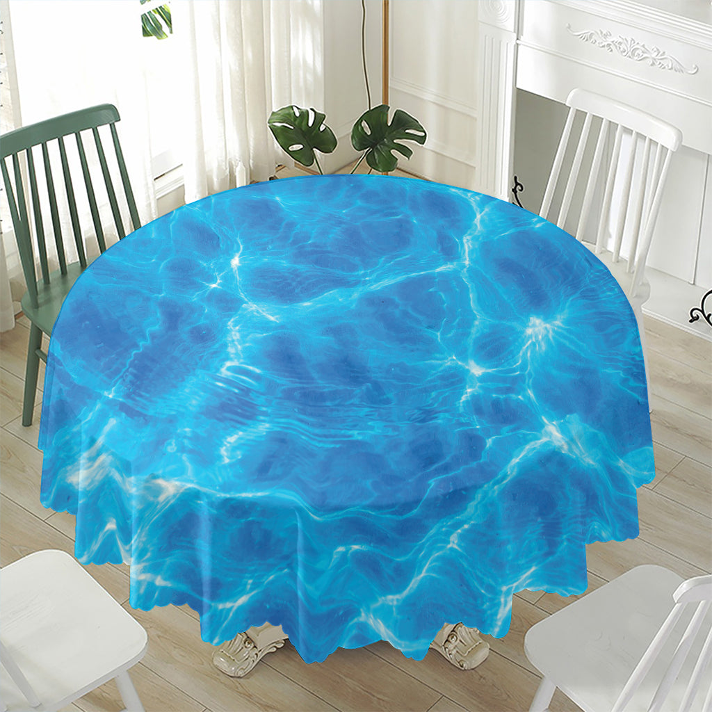 Blue Water Surface Print Waterproof Round Tablecloth