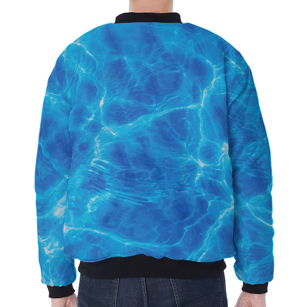 Blue Water Surface Print Zip Sleeve Bomber Jacket