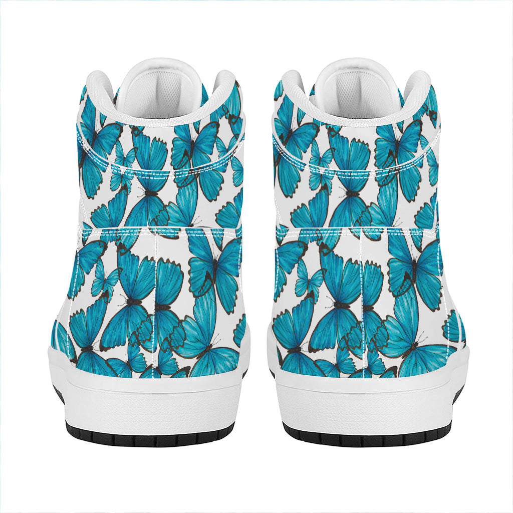 Blue Watercolor Butterfly Pattern Print High Top Leather Sneakers