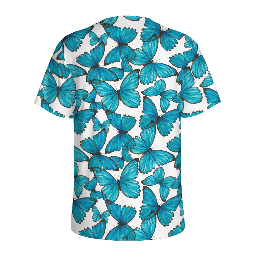 Blue Watercolor Butterfly Pattern Print Men's Sports T-Shirt