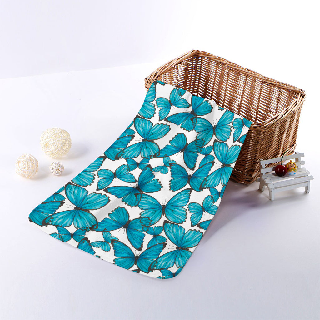 Blue Watercolor Butterfly Pattern Print Towel