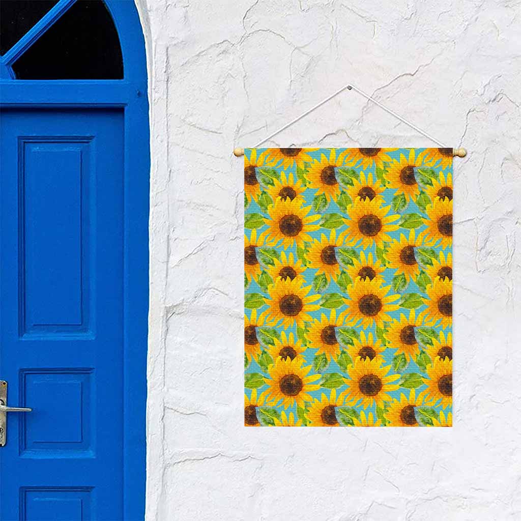 Blue Watercolor Sunflower Pattern Print Garden Flag