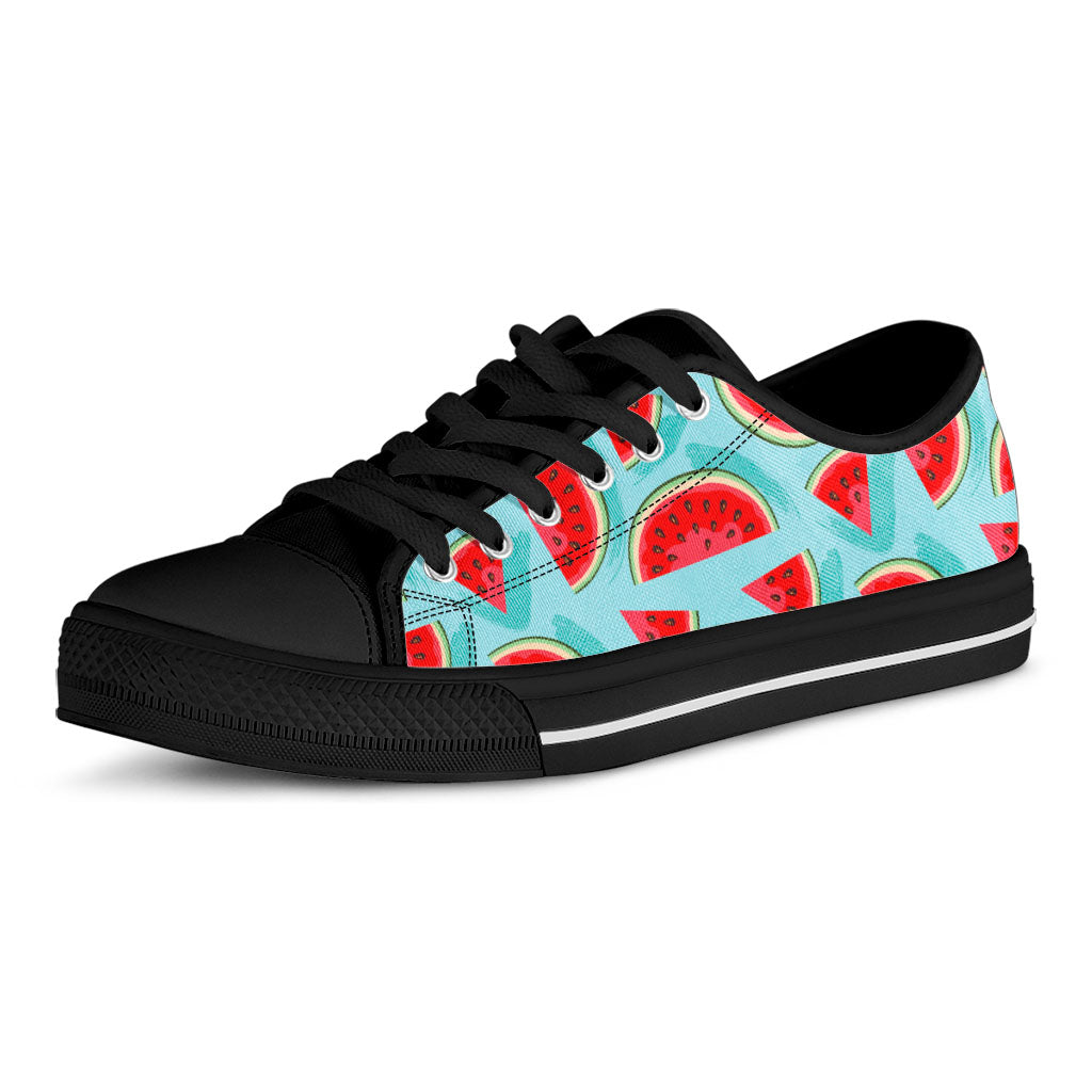 Blue Watermelon Pieces Pattern Print Black Low Top Sneakers