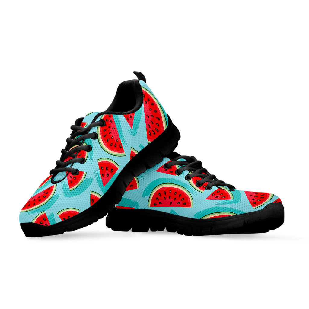 Blue Watermelon Pieces Pattern Print Black Running Shoes