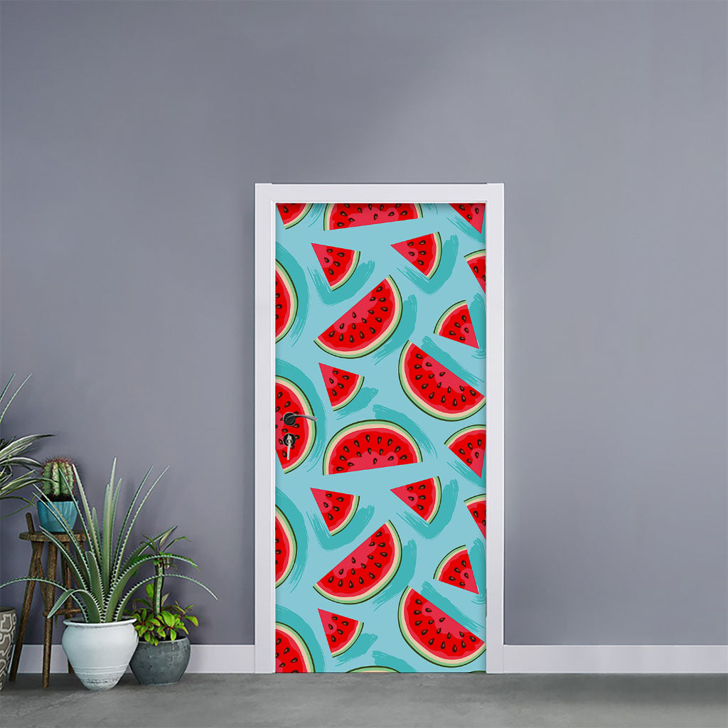Blue Watermelon Pieces Pattern Print Door Sticker
