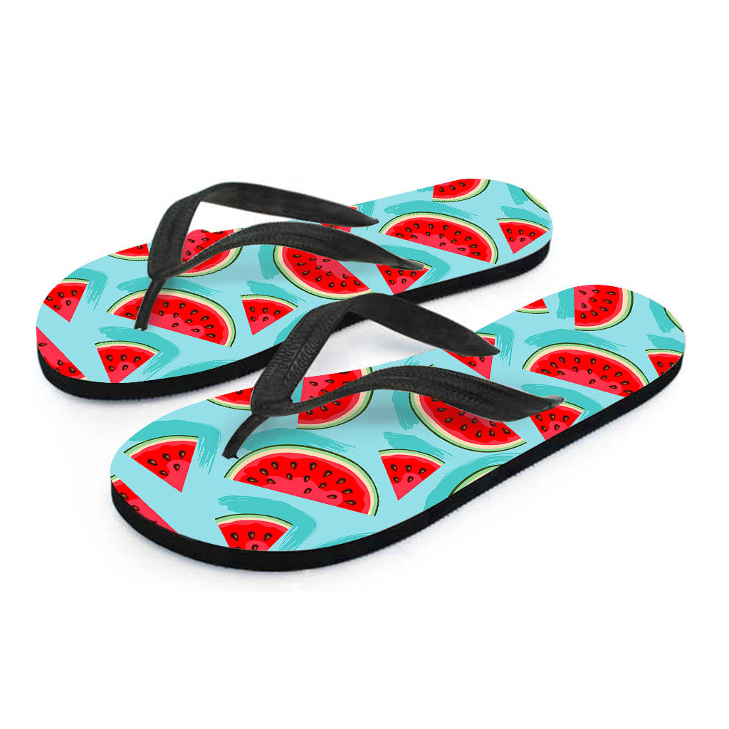 Blue Watermelon Pieces Pattern Print Flip Flops