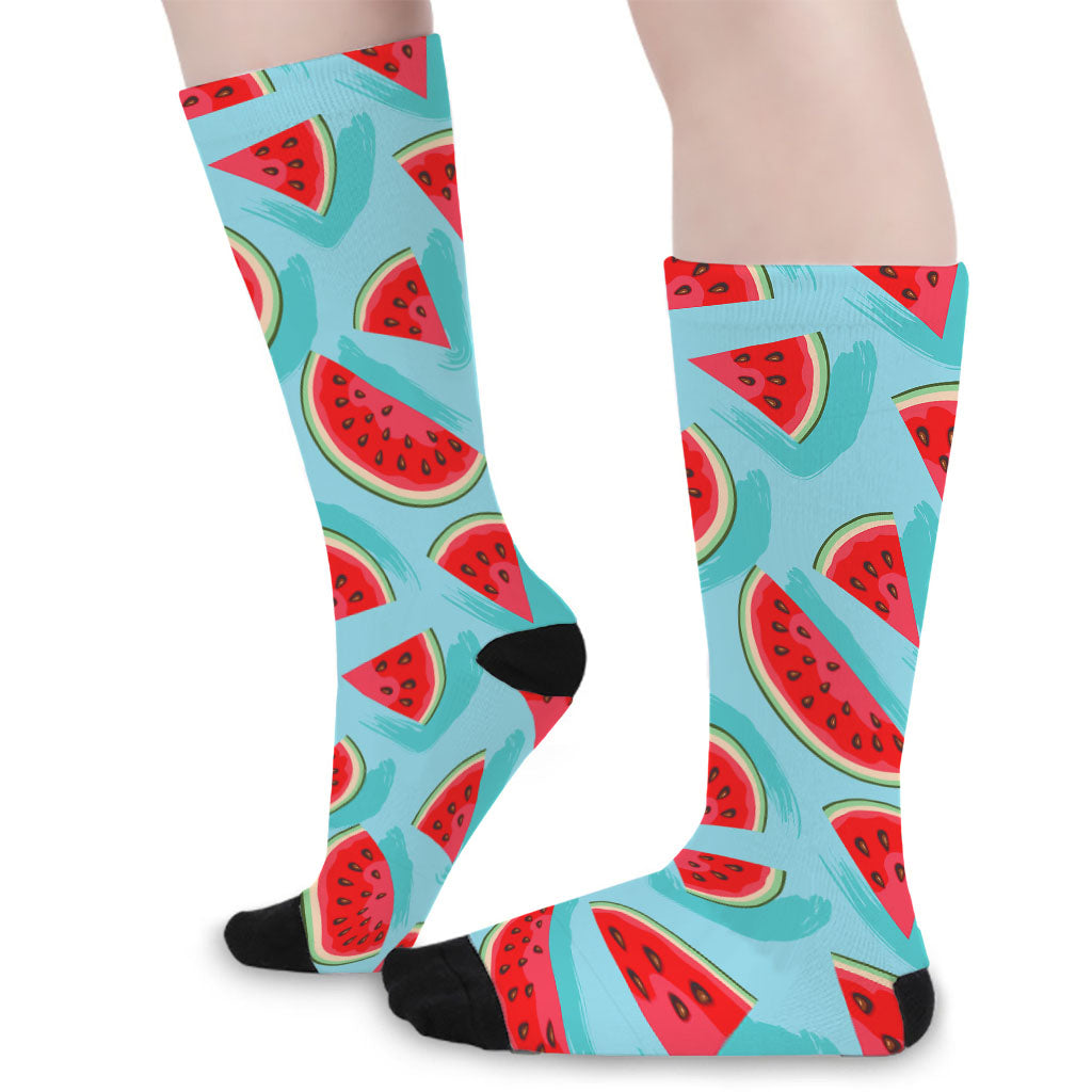Blue Watermelon Pieces Pattern Print Long Socks