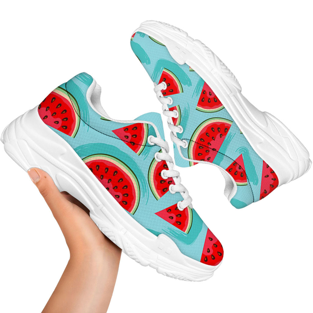 Blue Watermelon Pieces Pattern Print White Chunky Shoes