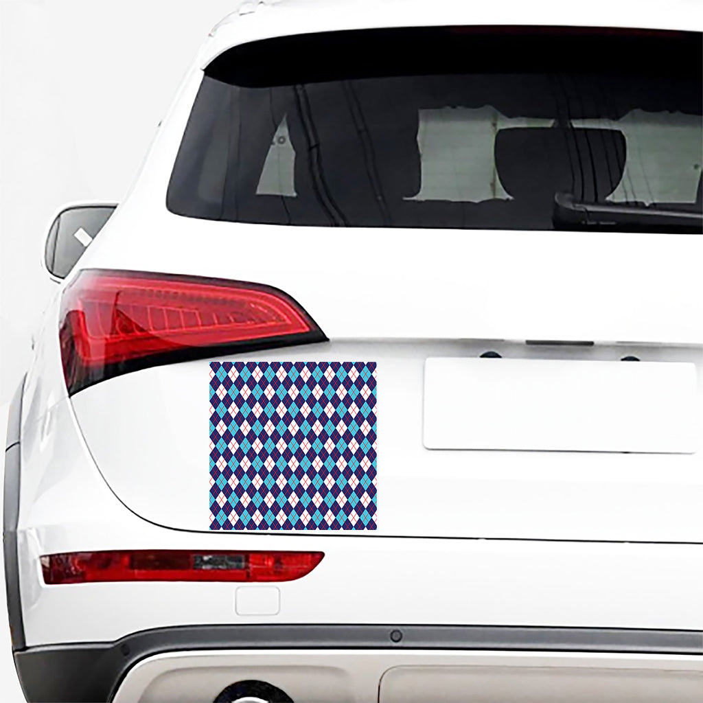 Blue White And Red Argyle Pattern Print Car Sticker