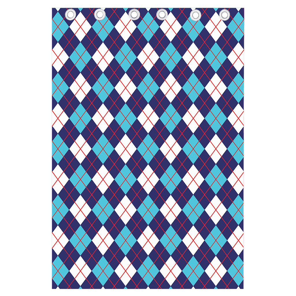 Blue White And Red Argyle Pattern Print Curtain