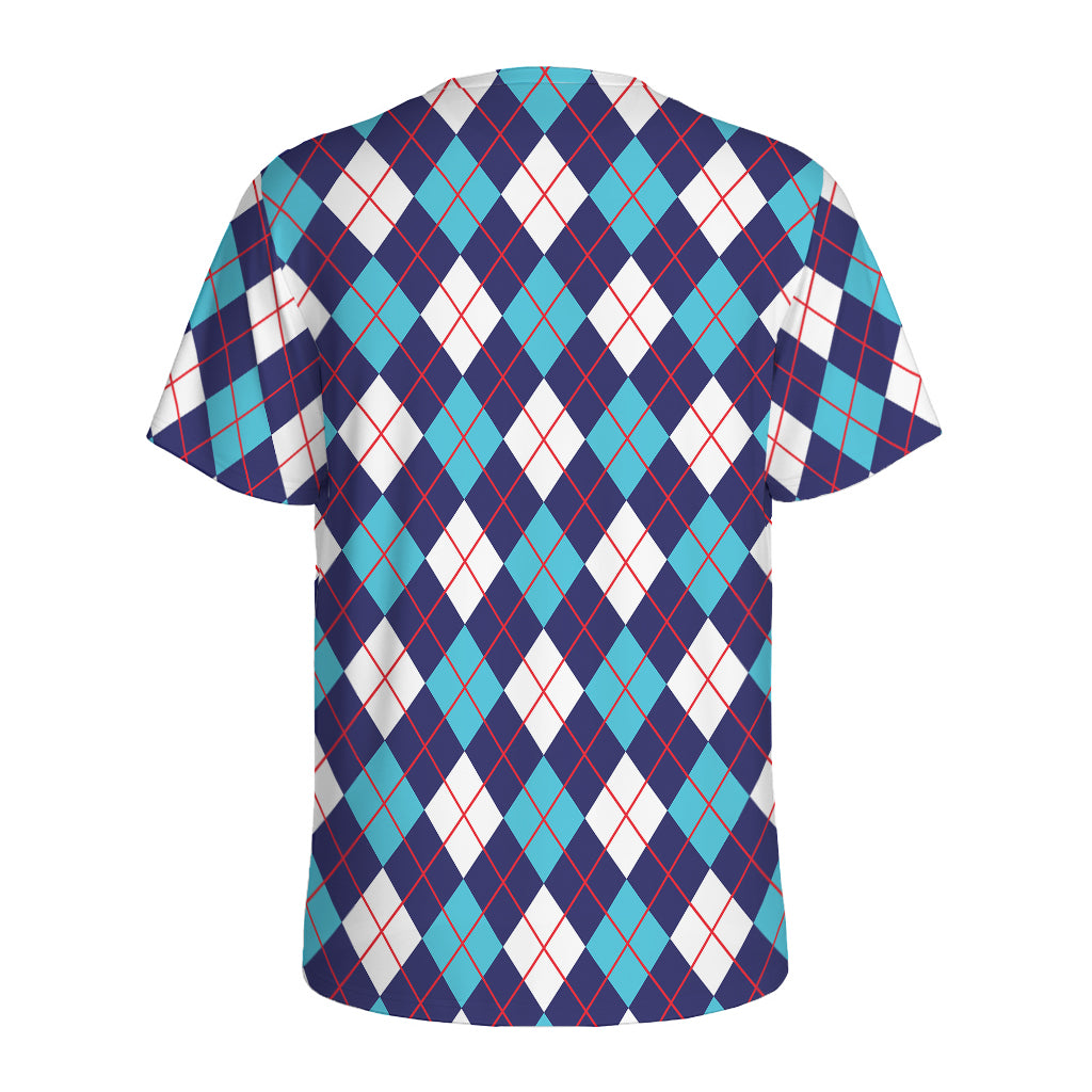 Blue White And Red Argyle Pattern Print Men's Sports T-Shirt
