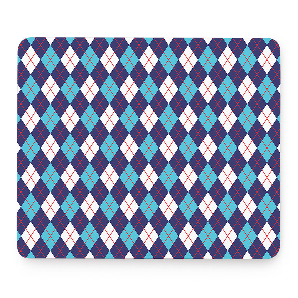 Blue White And Red Argyle Pattern Print Mouse Pad