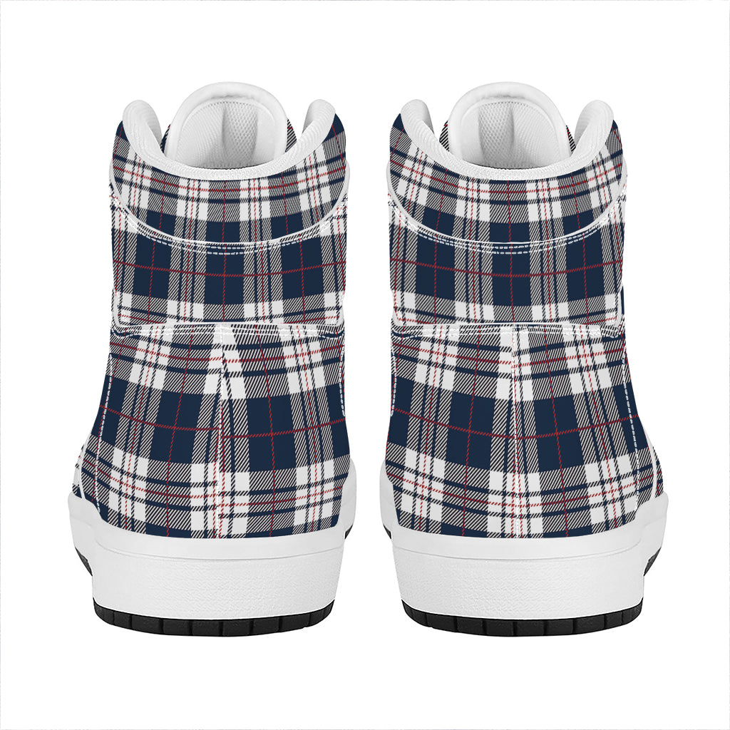 Blue White And Red Tartan Pattern Print High Top Leather Sneakers
