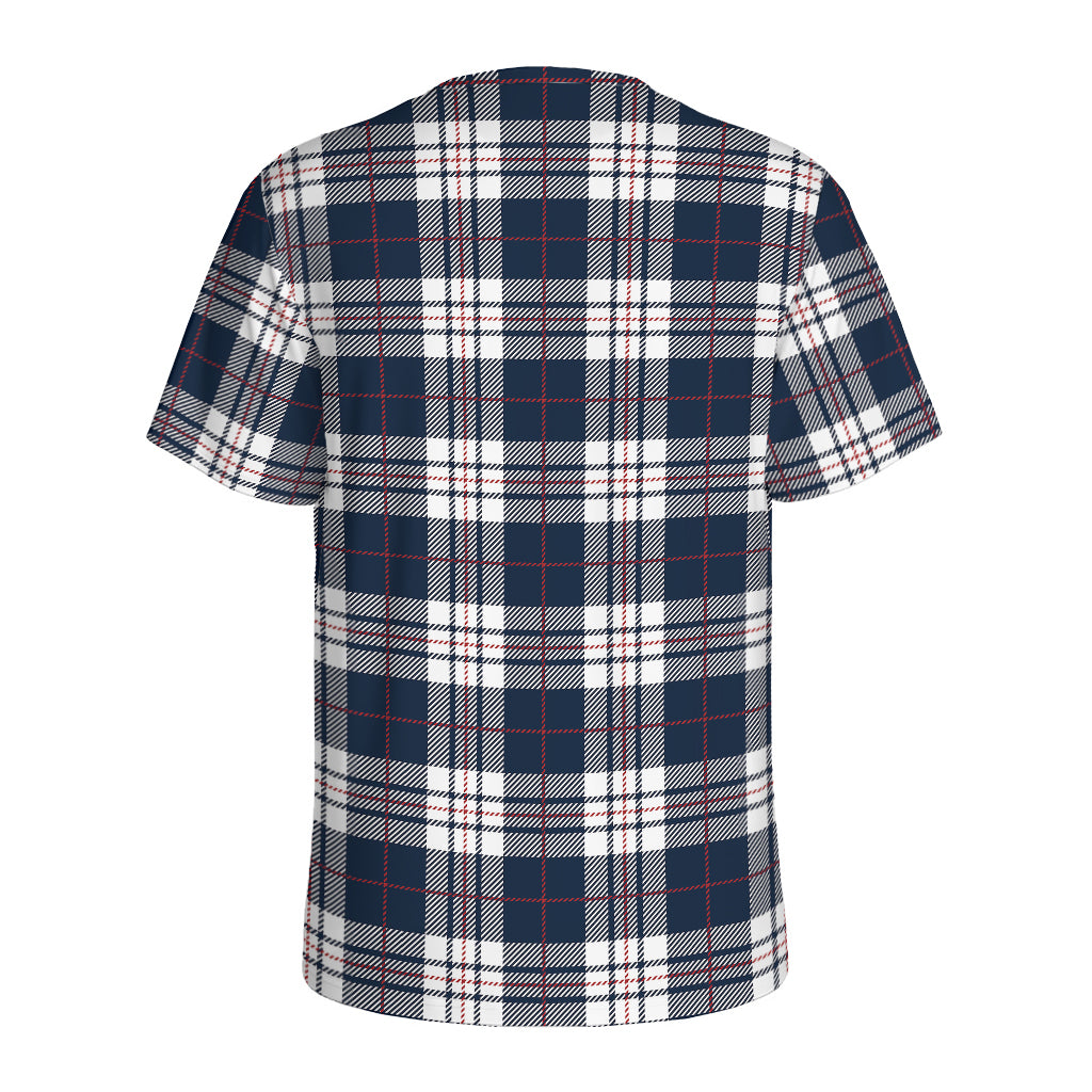 Blue White And Red Tartan Pattern Print Men's Sports T-Shirt