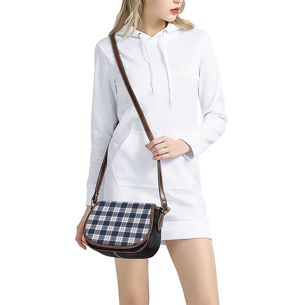 Blue White And Red Tartan Pattern Print Saddle Bag