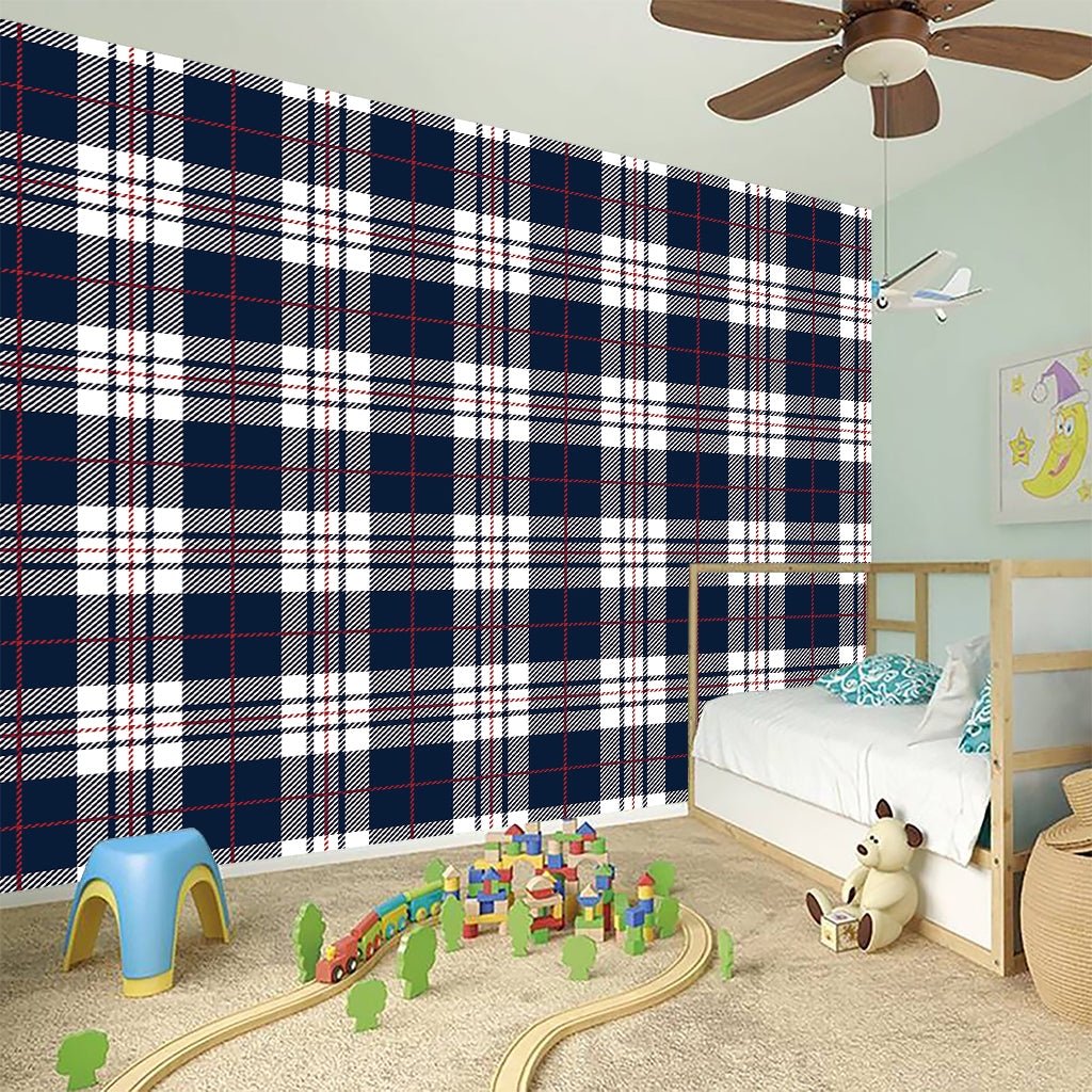 Blue White And Red Tartan Pattern Print Wall Sticker