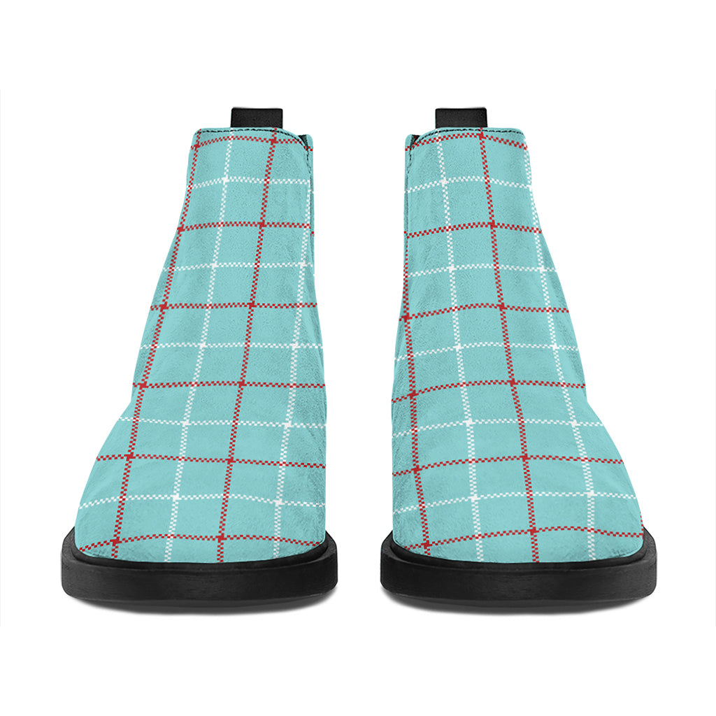 Blue White And Red Tattersall Print Flat Ankle Boots