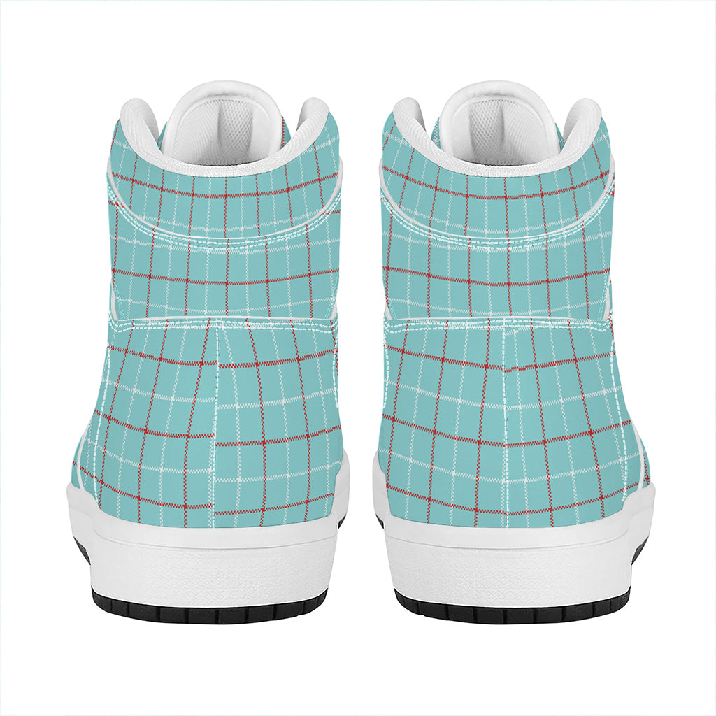 Blue White And Red Tattersall Print High Top Leather Sneakers