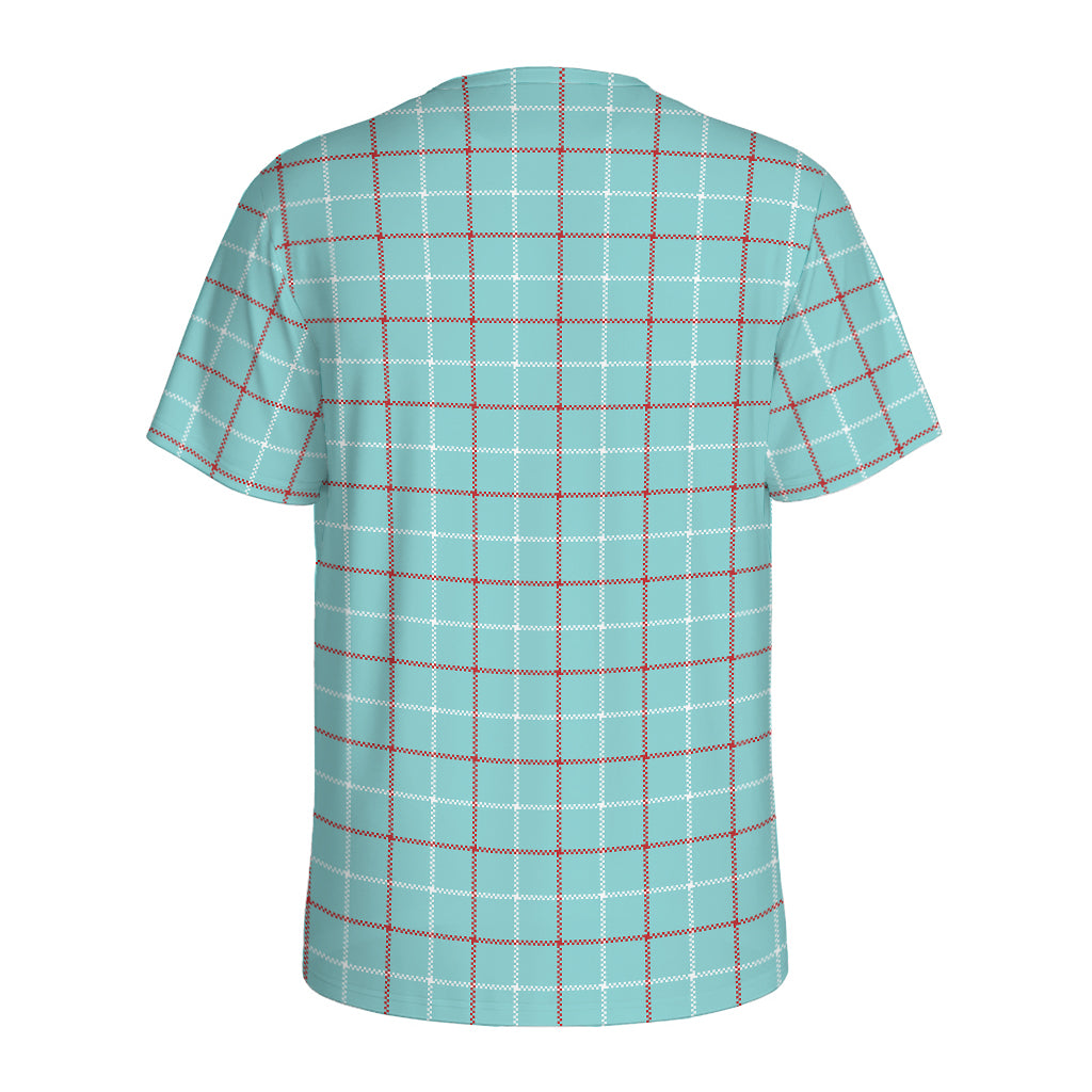 Blue White And Red Tattersall Print Men's Sports T-Shirt
