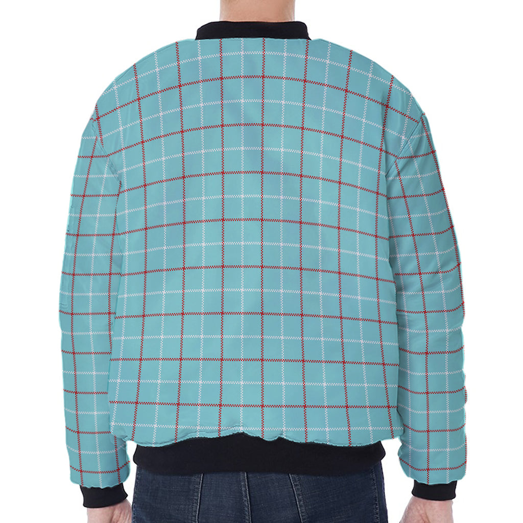 Blue White And Red Tattersall Print Zip Sleeve Bomber Jacket