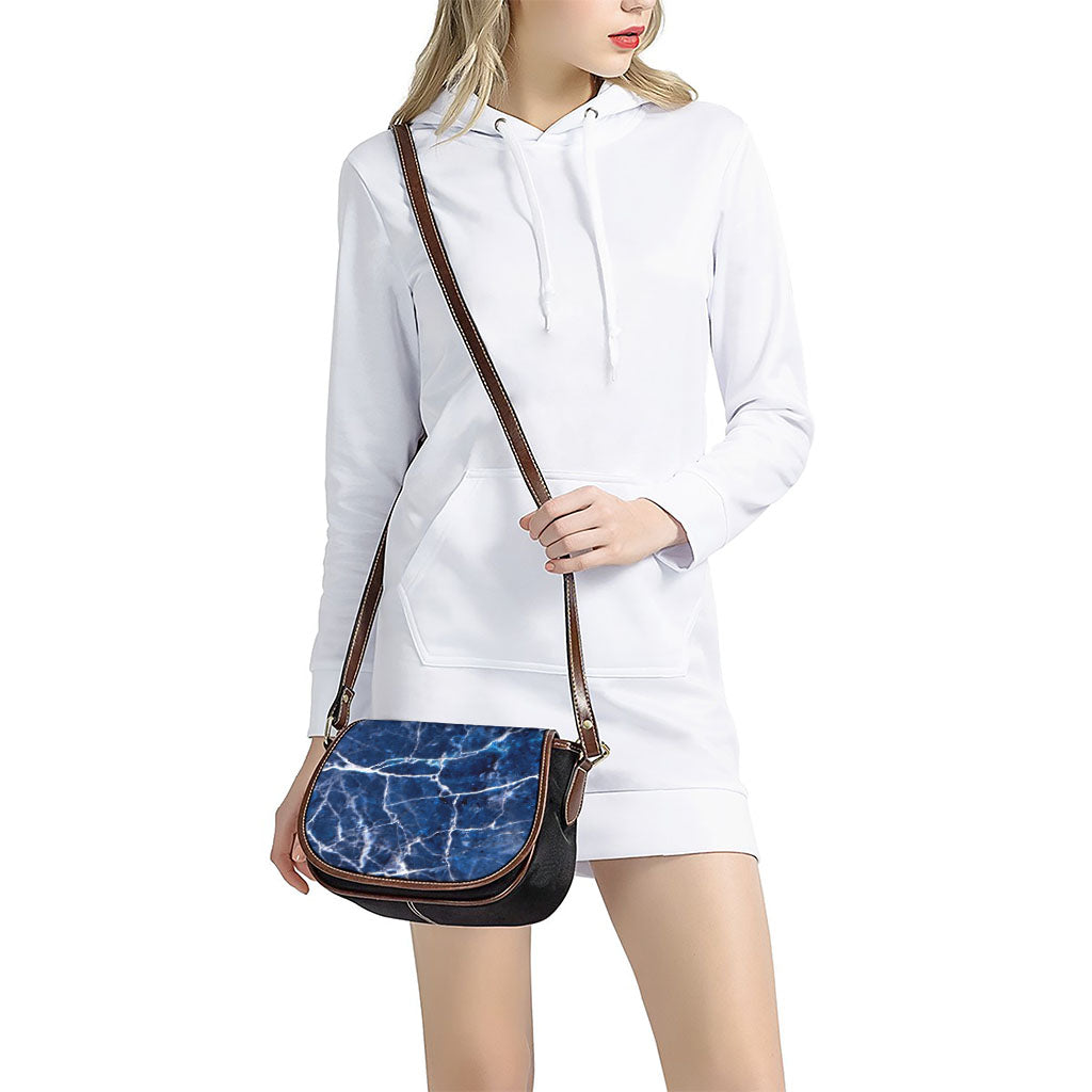 Blue White Marble Print Saddle Bag